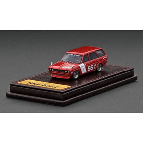 Datsun Bluebird (510) Wagon Red High-End Resin with Acrylic Display Case Diecast Model Car 1:64 Scale (Approx. 7cm) Collectible | Universal Auto Spares