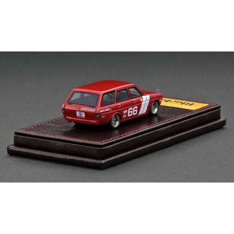 Datsun Bluebird (510) Wagon Red High-End Resin with Acrylic Display Case Diecast Model Car 1:64 Scale (Approx. 7cm) Collectible