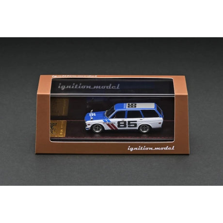 Datsun Bluebird (510) Wagon Blue/White Resin Diecast Model Car 1:64 Scale (Approx. 7cm) Collectible