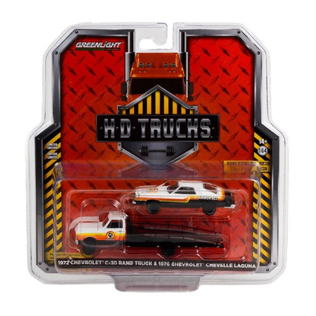 1972 Chevrolet C-30 Ramp Truck with 1976 Chevrolet Chevelle Laguna Armor All Diecast Model Truck & Car 1:64 Scale (Approx. 7cm) Collectible