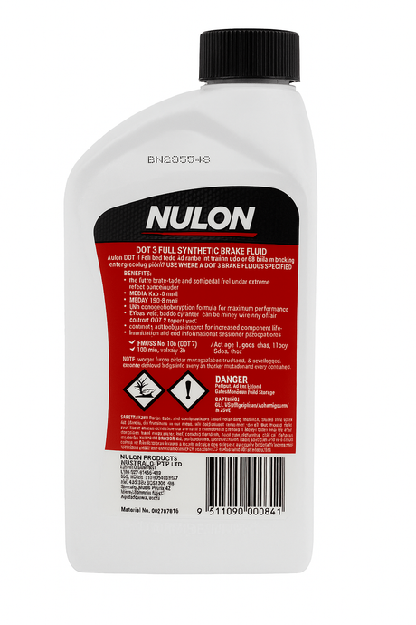 Dot 3 Full Synthetic Brake Fluid 500mL - Nulon