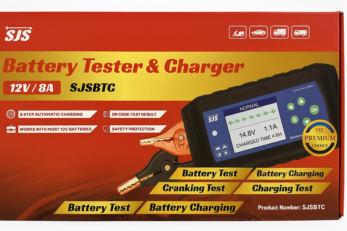 12V/8A Battery Tester & Charger With LCD Display SJSBTC - SJS