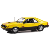 1979 Ford Mustang Cobra Fastback Bright Yellow with Black & Red Cobra Hood Graphics Diecast Model Car 1:18 Scale (Approx. 25cm) Collectible | Universal Auto Spares