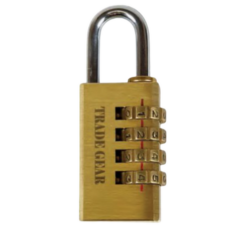 Brass Padlock 4 Dial Combination 30mm Hardened Shackle - Trade Gear