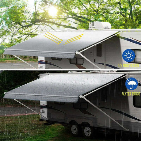 10 Ft Gray Fade Awning Vinyl Replacement Fabric Caravan Roll Out Awning - Machter