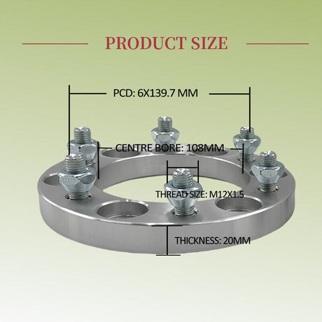 2 x Aluminium Wheel Spacer 6 Lug 6 x 139.7 20mm Fit For Mitsubishi Montero Pajero - Machter