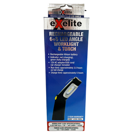 Rechargeable LED 6+5 Angle Work Light & Torch 3.7V CLA Lighting - Exelite | Universal Auto Spares