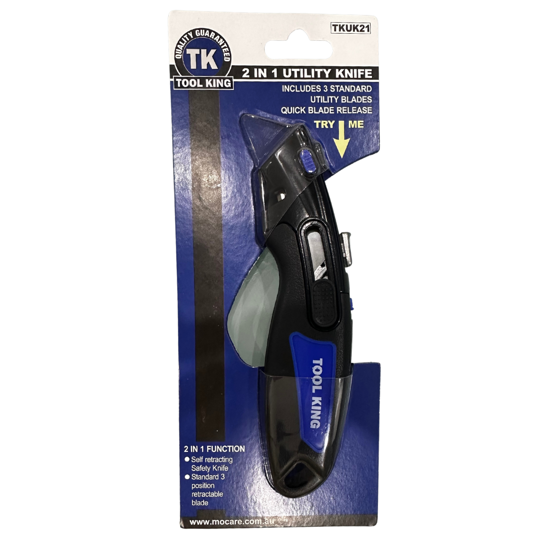 2 In 1 Retractable Utility Knife Includes 3 Standard Utility Blades - Tool King