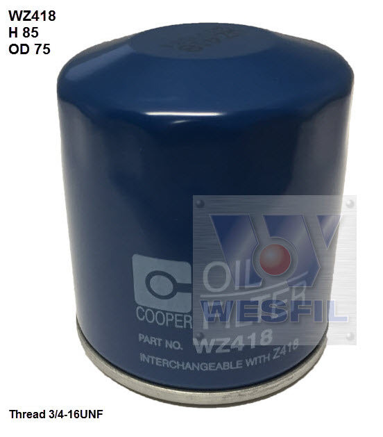 Oil Filter Z418 Multiple Applications BMW/Chrysler/Holden/Lexus/Leyland/Saab/Suzuki/Toyota WZ418 - Cooper
