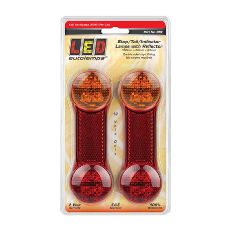Twin Pack LED Stop/Tail/Indicator Lamp 12V Dogbone Reflector 3m Tape - LED AutoLamps