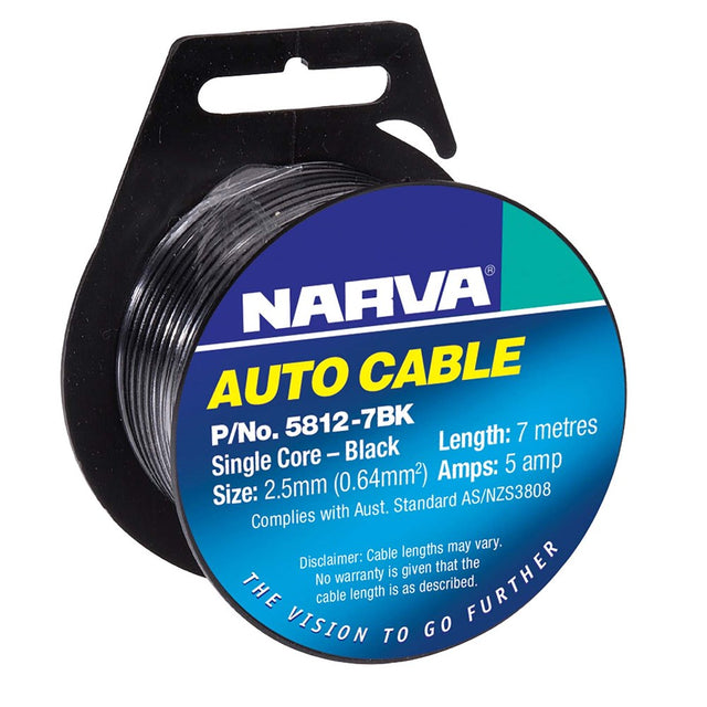 5A 2.5mm Black Single Core Cable (7m) - Narva | Universal Auto Spares