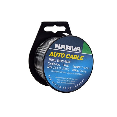 10A 3mm Black Single Core Cable (7m) - Narva | Universal Auto Spares