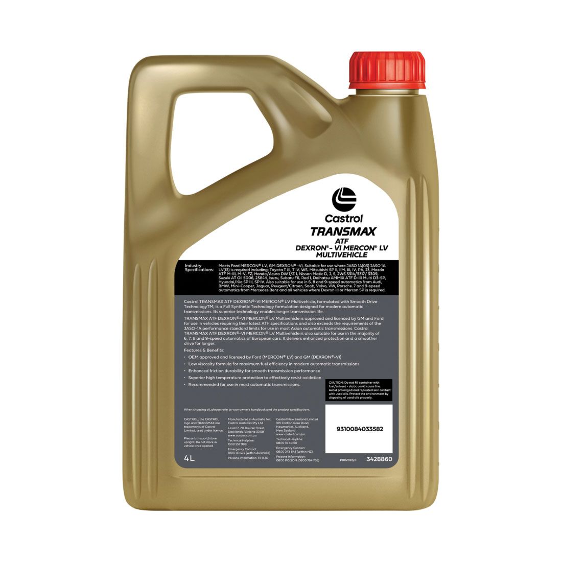 TRANSMAX ATF DEXRON - VI MERCON LV Multivehicle 4L - Castrol - Automatic Transmission Fluid - Castrol