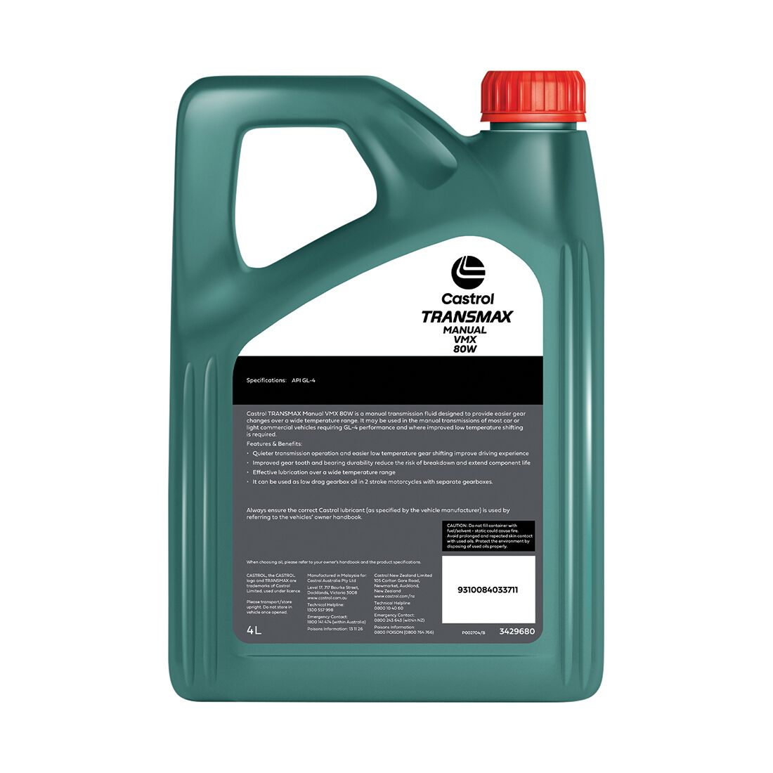 TRANSMAX Manual VMX 80W 4L - Castrol - Manual Transmission Fluid - Castrol