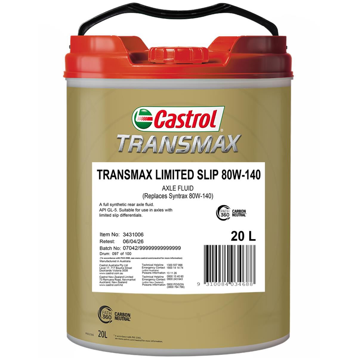 TRANSMAX Limited Slip 80W - 140 20L - Castrol - Gear & Differential Oils - Castrol