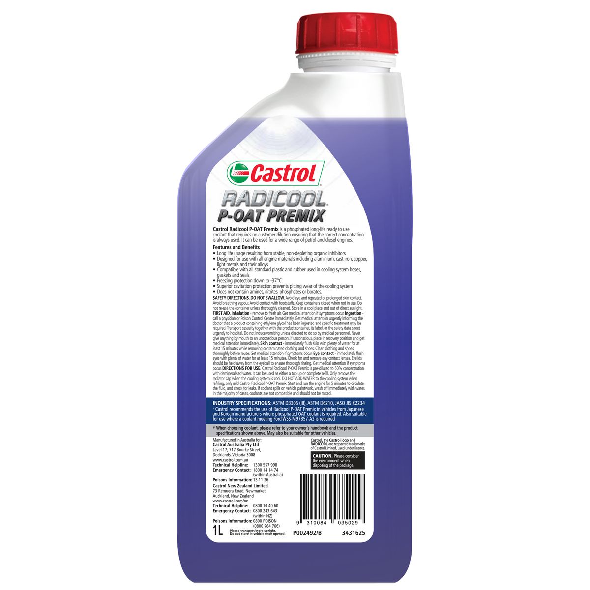 Radicool P - OAT Premix 1L - Castrol - Premixed Coolant - Castrol