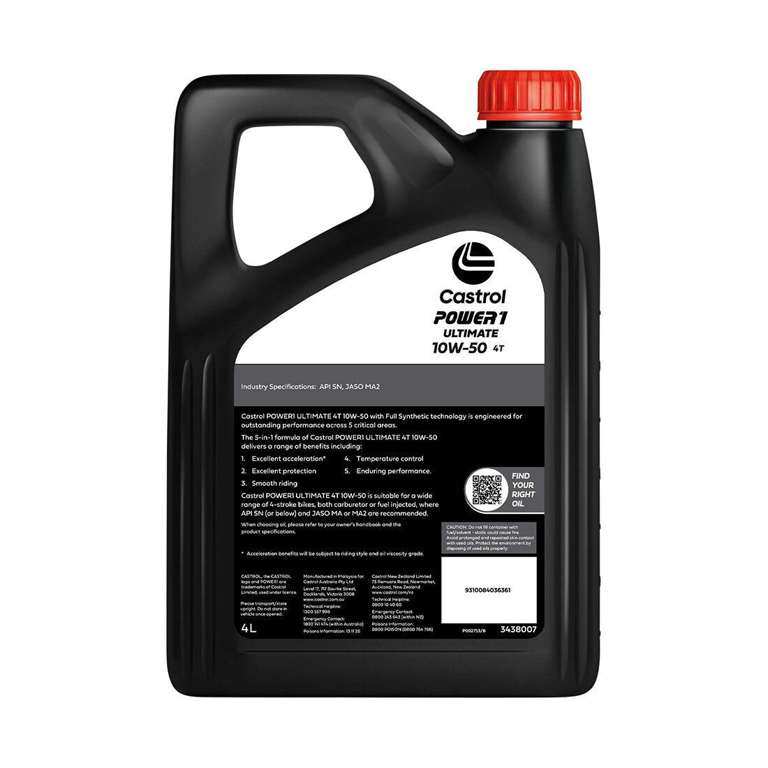 POWER1 Ultimate 4T 10W - 50 4L - Castrol - Motorcycle Oils - Castrol