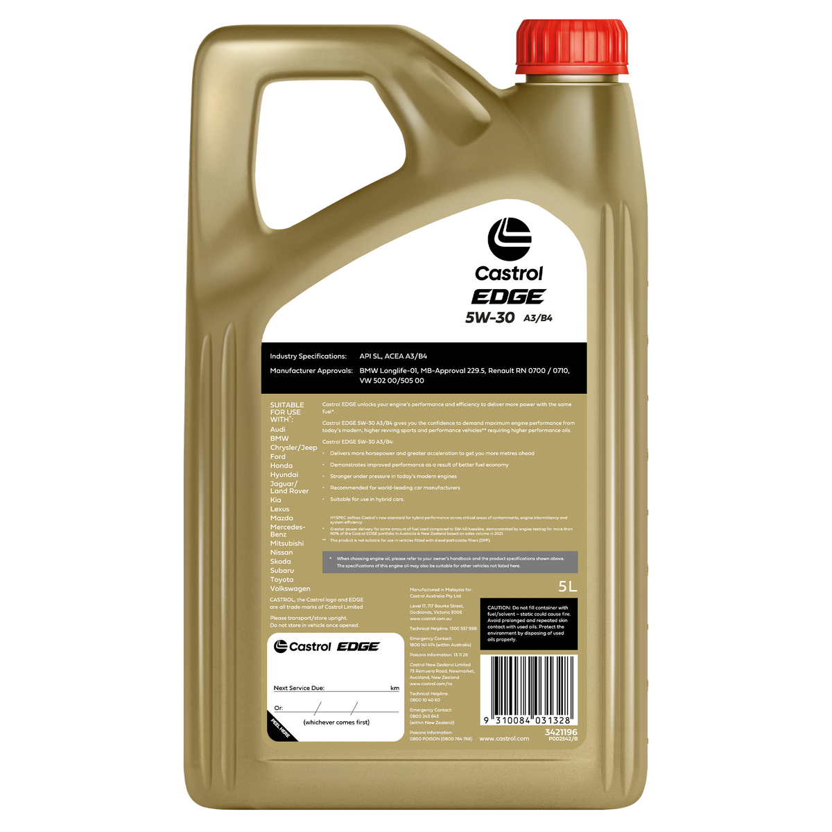 EDGE 5W - 30 A3/B4 5L - Castrol - Full Synthetic Engine Oil - Castrol
