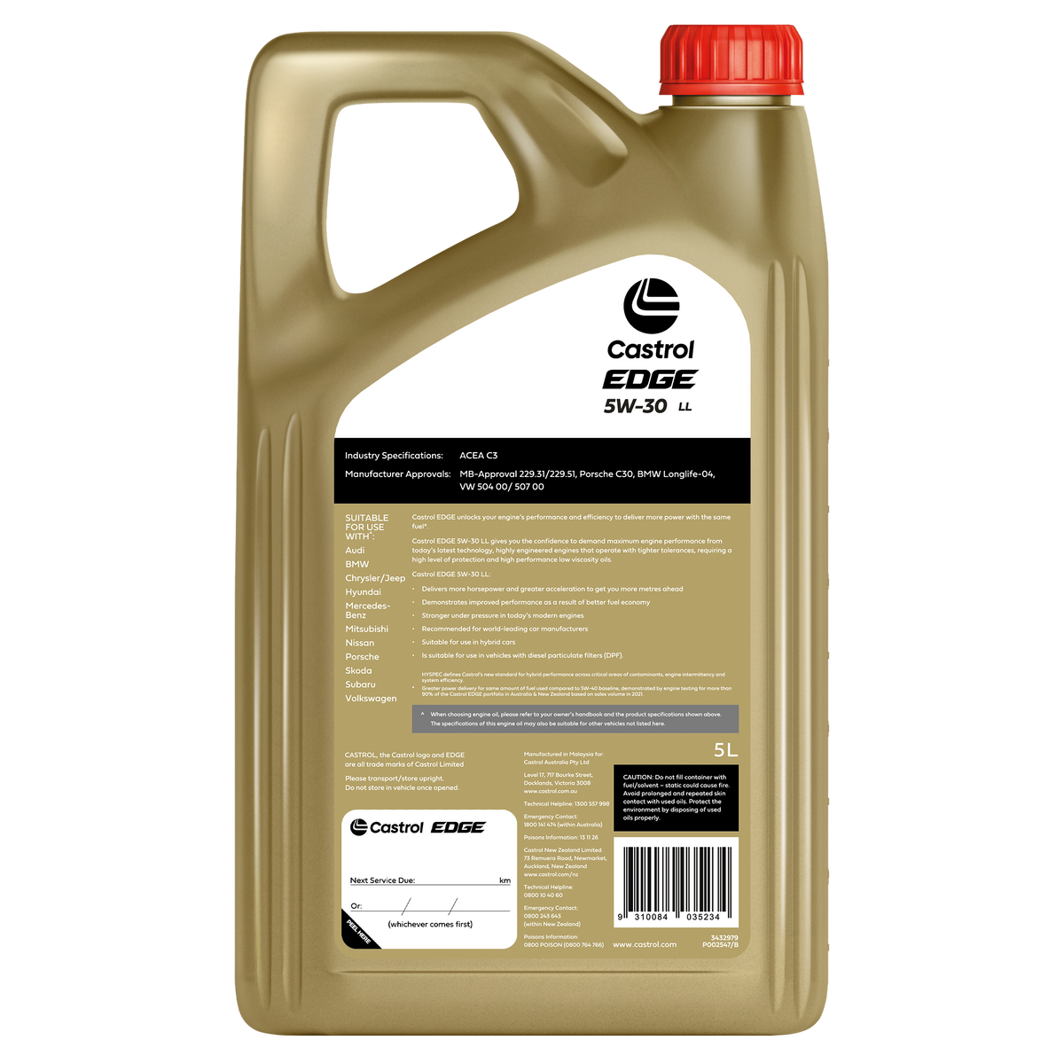 EDGE 5W - 30 LL 5L - Castrol - Full Synthetic Engine Oil - Castrol