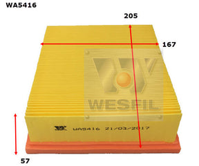 Air Filter A1655 Fits Peugeot WA5416 - Wesfil