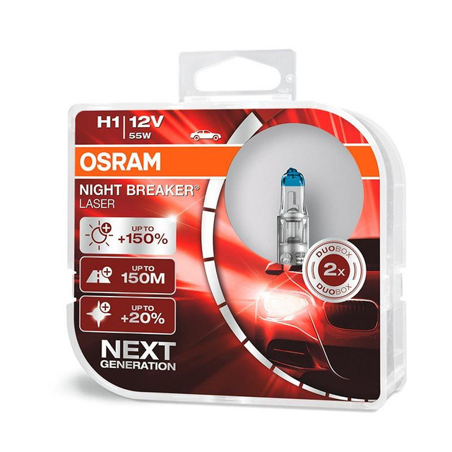 Halogen H1 12V 55W P14.5S Nightbreaker Laser 1=2 Globes 64150NL-HCB - Osram | Universal Auto Spares