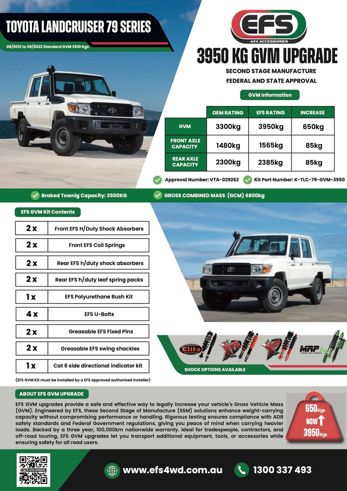 Toyota Landcruiser VDJ79 Series Single & Dual Cab 08/2012 to 08/2022 3950kg GVM Upgrade K - TLC - 79 - GVM - 3950 - EFS - EFS