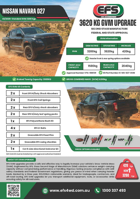 Nissan Navara D27 02/2026+ 3620kg GVM Upgrade K-NIS-D27-GVM - EFS