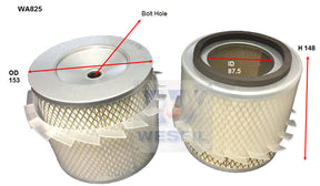 Air Filter A492/HDA5163 Fits Toyota WA825 - Wesfil