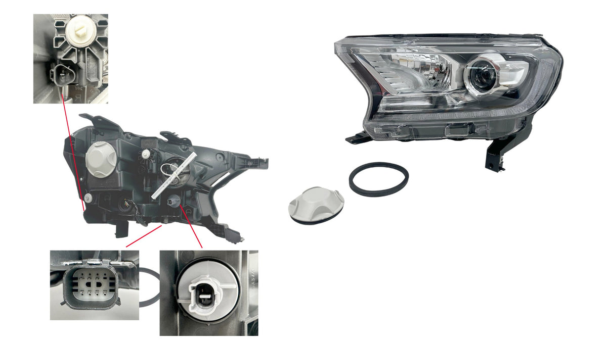 Headlight (LHS) Projector Lens Xenon/HID D8S/HB3 with Leveling Motor & LED DRL Ford Ranger PX2/PX3 2015 - 2022 FDRG - HEL - 12L - Sterling Parts - Headlight Assemblies - Sterling Parts