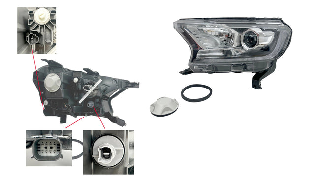 Headlight (LHS) Projector Lens Xenon/HID D8S/HB3 with Leveling Motor & LED DRL Ford Ranger PX2/PX3 2015 - 2022 FDRG - HEL - 12L - Sterling Parts - Headlight Assemblies - Sterling Parts