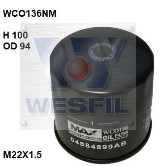 Oil Filter Chrysler Fits WCO136NM - Wesfil | Universal Auto Spares