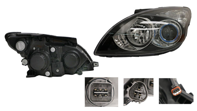 Headlight (LHS, Black, H7/H1, Manual Adjuster) Hyundai i30 FD 2009 - 2012 HYI3-HEL-03L - Sterling