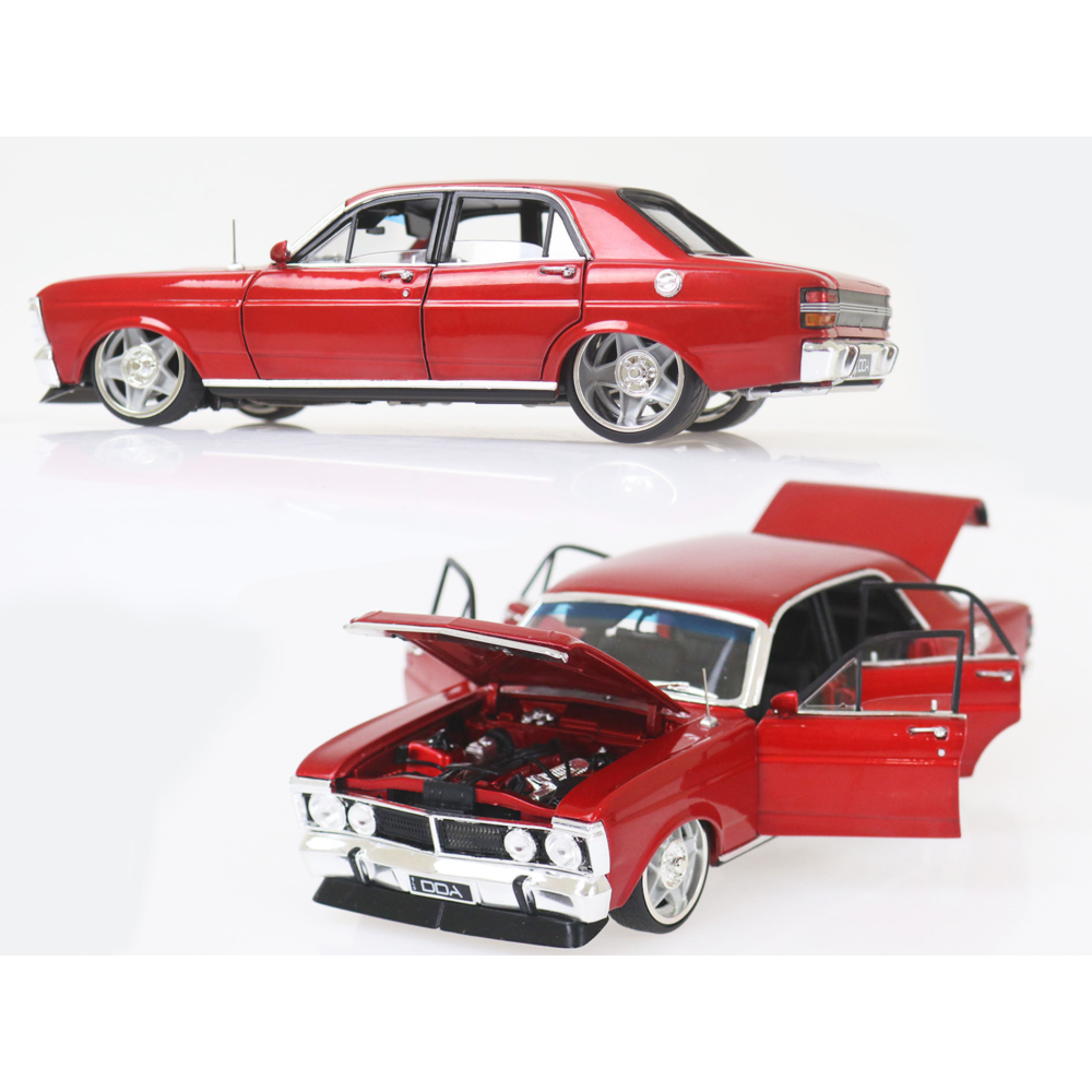 Ford XY Falcon Custom Supercharged Barra Engine Candy Red Diecast Model Car 1:24 Scale (Approx. 18–20cm) Collectible | Universal Auto Spares
