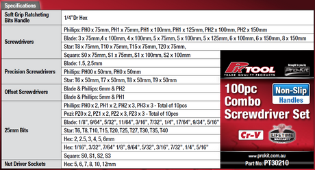 100pc Screwdriver Set with Handy Storage Rack - Pro-Kit