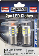 2pc LED Globes S25 BA15S (382/1156) White - Motolite