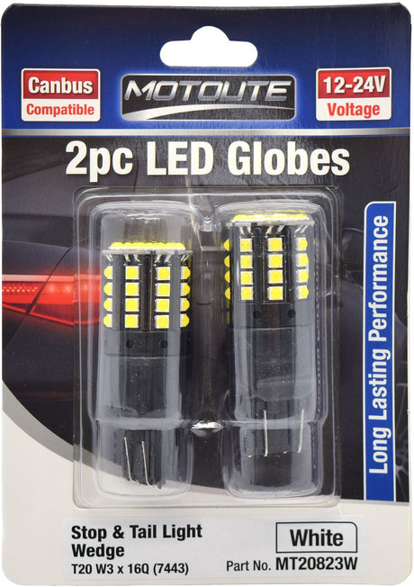 2pc LED Globes T20 W3 x 16D (7440) White - Motolite