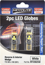 2pc LED Globes T15 W2 x 15D (921) White - Motolite