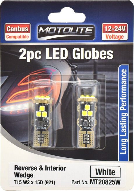 2pc LED Globes T15 W2 x 15D (921) White - Motolite