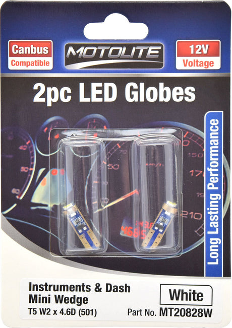 2pc LED Globes T5 W2 x 4.6D (501) White - Motolite