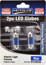 2pc LED Globes Festoon 31mm Blue - Motolite
