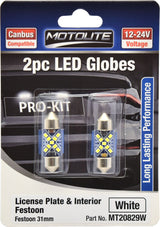 2pc LED Globes Festoon 31mm White - Motolite