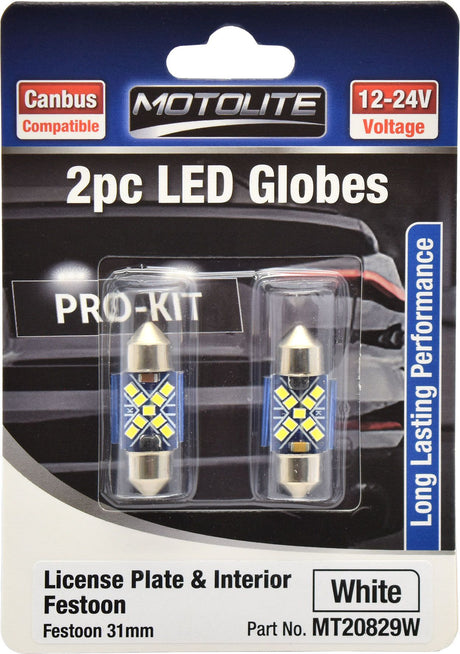 2pc LED Globes Festoon 31mm White - Motolite