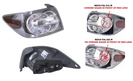 Tail Light (LHS, with Chrome Shade) Mazda CX-7 ER 2006 - 2009 MZCX-TAL-21L - Sterling Parts