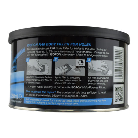 Fibre Glass Reinforced Body Filler Paste For Holes Kit 250ml - ISOPON | Universal Auto Spares