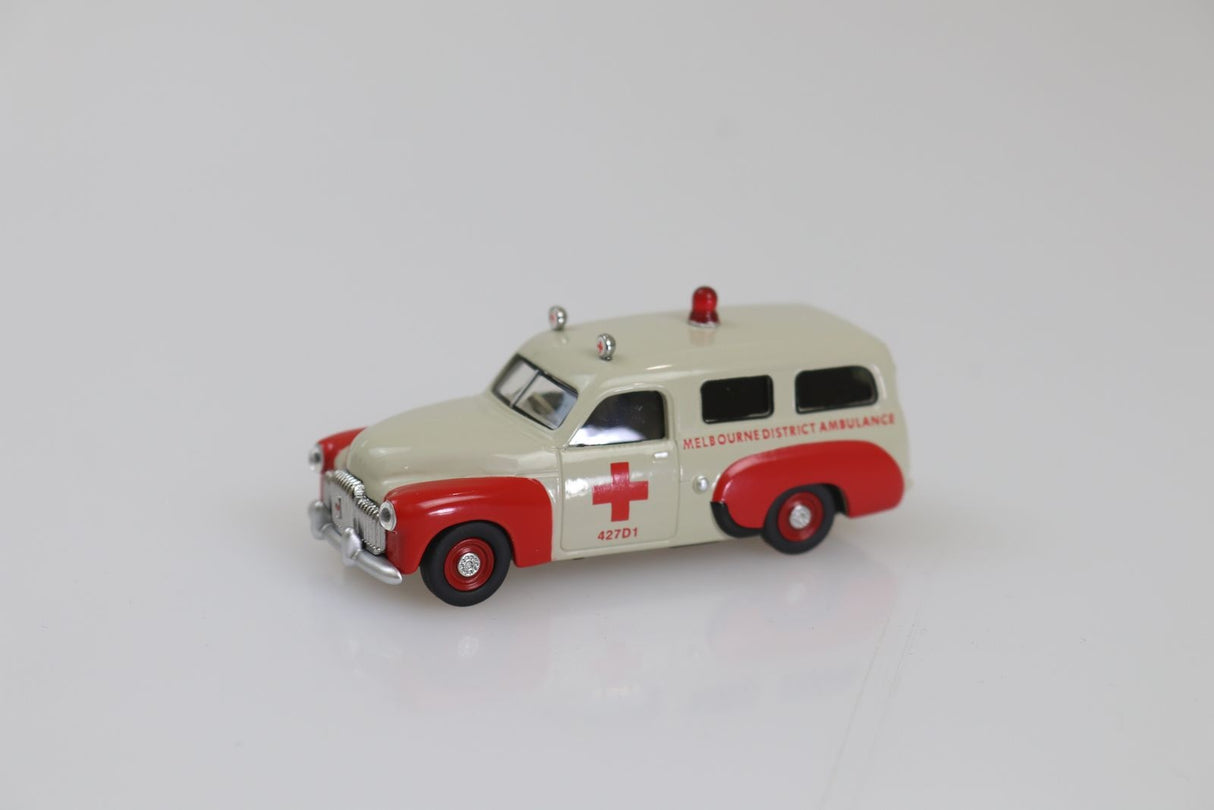 1955 Holden FX Ambulance Melbourne District Diecast Model Car 1:64 Scale (Approx. 7cm) Collectible