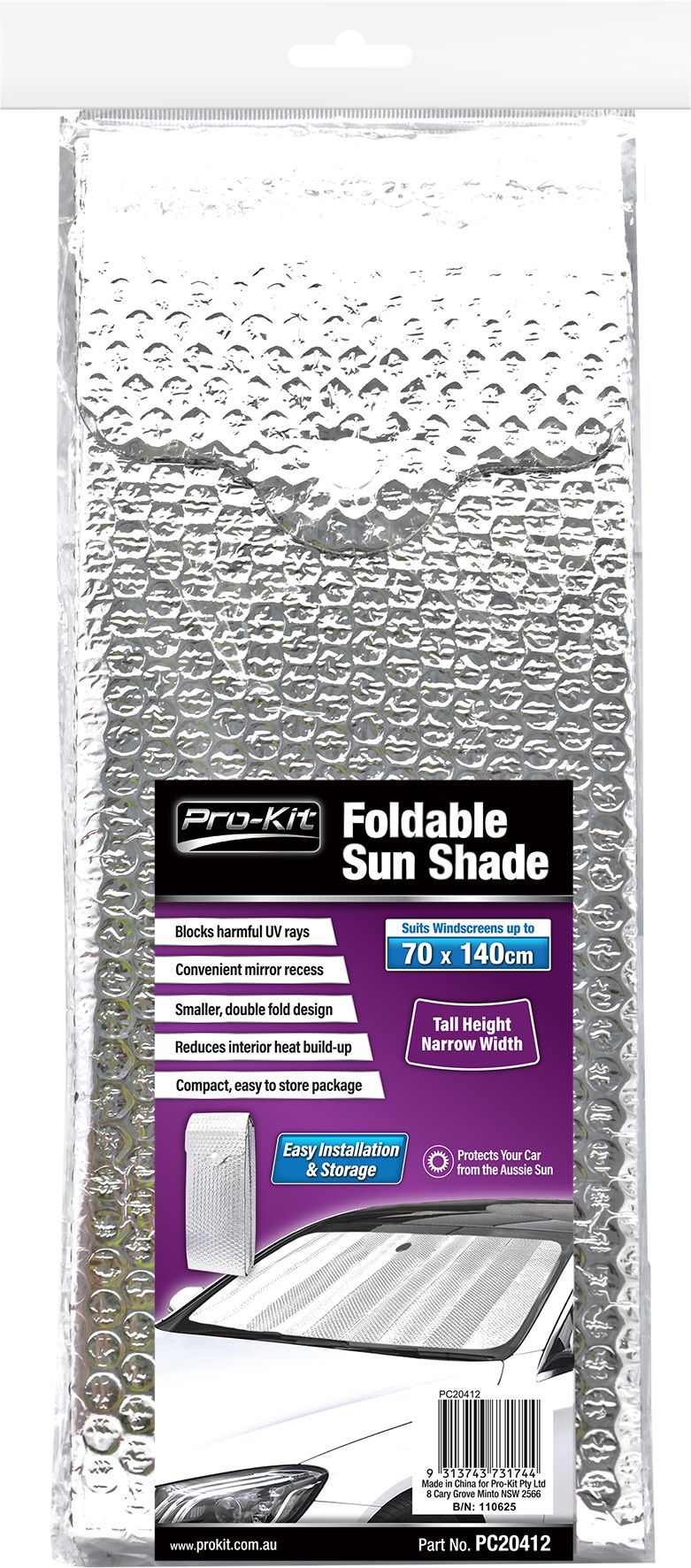 Foldable Sun Shade 70 x 140cm - PC Procovers | Universal Auto Spares