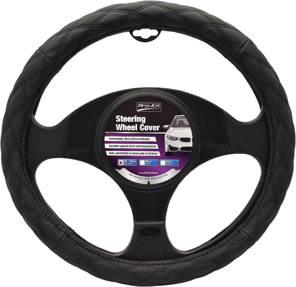 Black Breathable Steering Wheel Cover with Black Stitching 36-38cm - PC Procovers | Universal Auto Spares