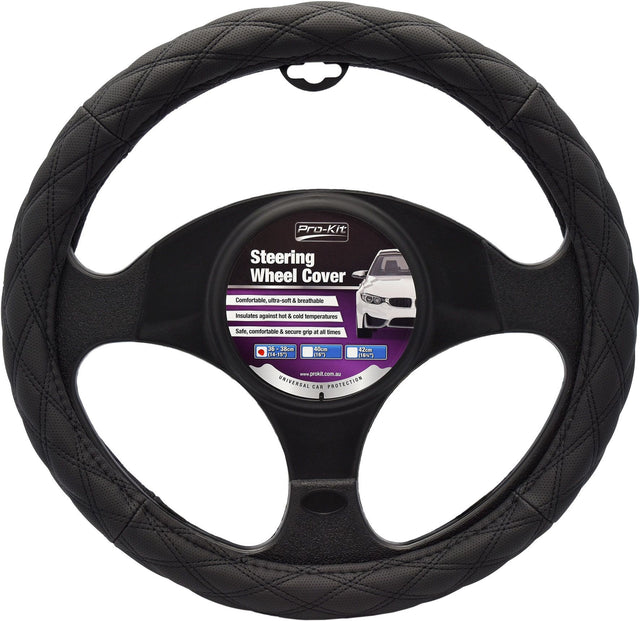 Black Breathable Steering Wheel Cover with Black Stitching 36-38cm - PC Procovers | Universal Auto Spares