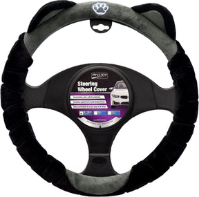 Black & Grey Steering Wheel Cover with Cat Ears 36-38cm - PC Procovers | Universal Auto Spares