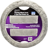 Grey Fur Feel Steering Wheel Cover & Seat Belt Buddy Set 38cm - PC Procovers | Universal Auto Spares